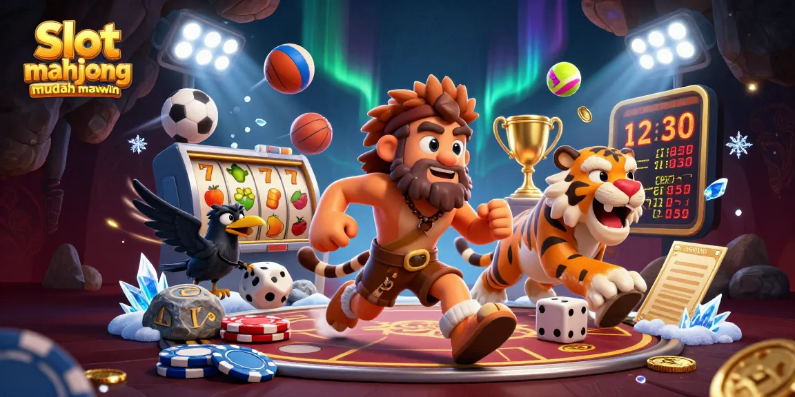 Experience the excitement of Slot mahjong mudah maxwin in this vibrant casino scene featuring whimsical characters, dynamic game elements, and rich detail.