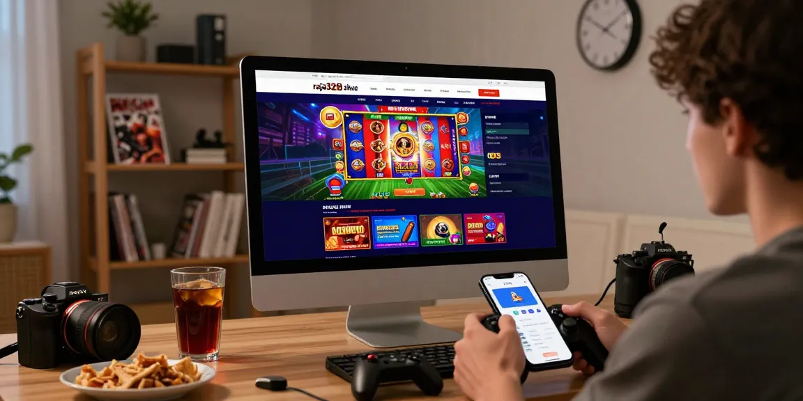 Engaged player on raja328 situs enjoying online games at home, showcasing vibrant gaming interface and immersive atmosphere.