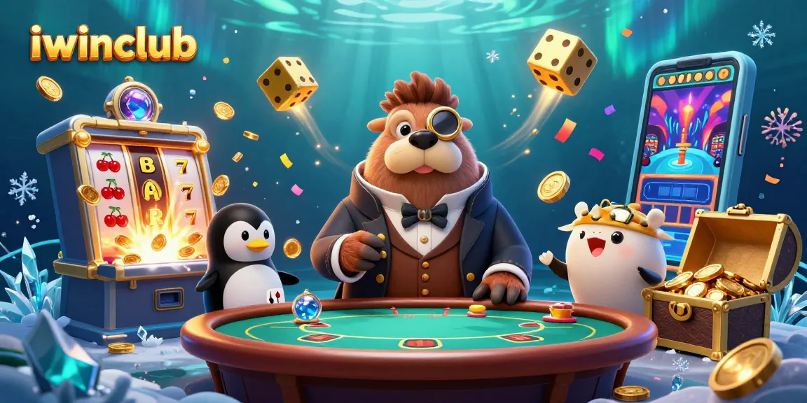 Engage with iwinclub's underwater casino scene featuring a walrus, penguin dealer, and a bluffing pufferfish.