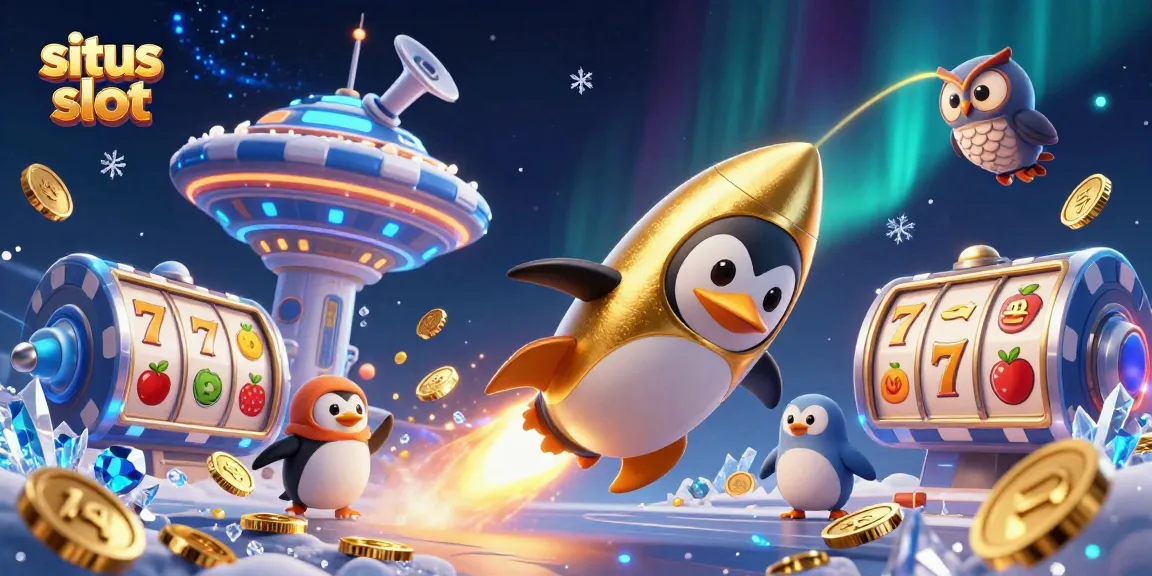 Menangkan jackpot di situs slot dengan penguin emas dan simbol buah berkilau.
