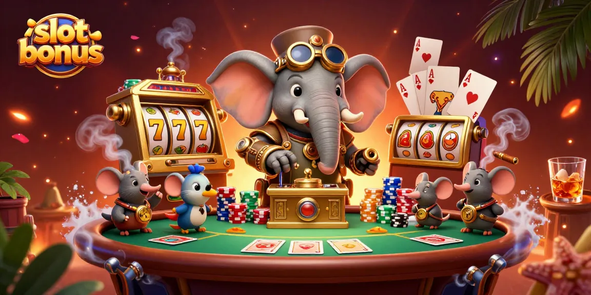 Engage with thrilling slot bonuses in this colorful casino scene featuring unique characters and game elements.