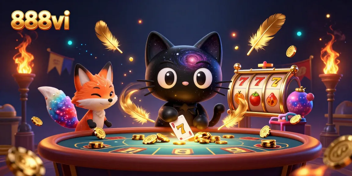 Experience thrilling gameplay with 888vi, a dynamic casino scene featuring cosmic characters and rich game elements.