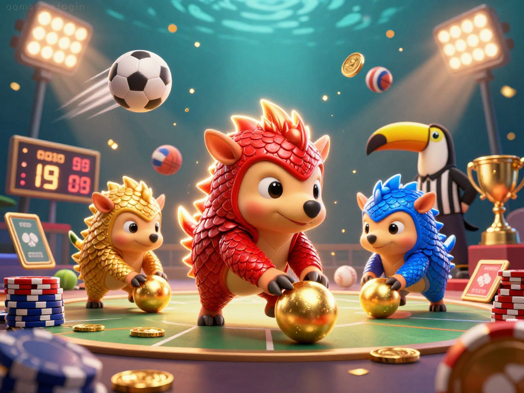 Experience the vibrant gaming world with qqmacan login, featuring pangolins rolling through cash-filled poker chips.