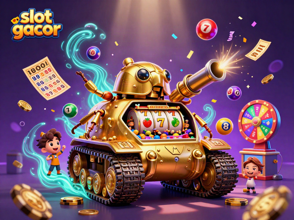 Experience excitement in the slot gacor scene with a golden beetle casino tank celebrating wins.