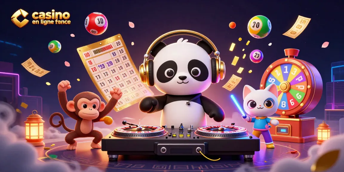 Experience the thrill of casino en ligne france with a vibrant 3D DJ panda and gambling elements.