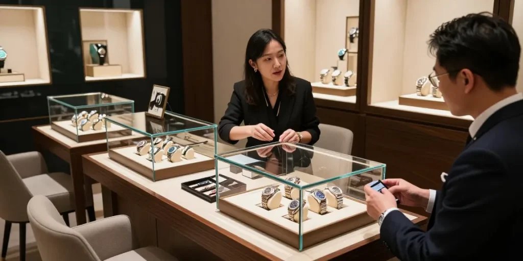 Experience luxury with rolex super clone watches in a sophisticated boutique setting.