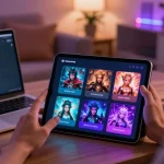 Engaging in dynamic nsfw ai conversations on a sleek tablet with vibrant visuals in a cozy, inviting atmosphere.