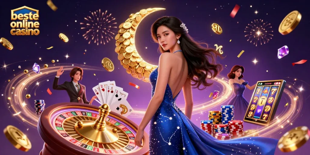 Experience the thrill with the beste online casino in this vibrant 3D casino illustration.