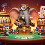 Engage with thrilling slot bonuses in this colorful casino scene featuring unique characters and game elements.