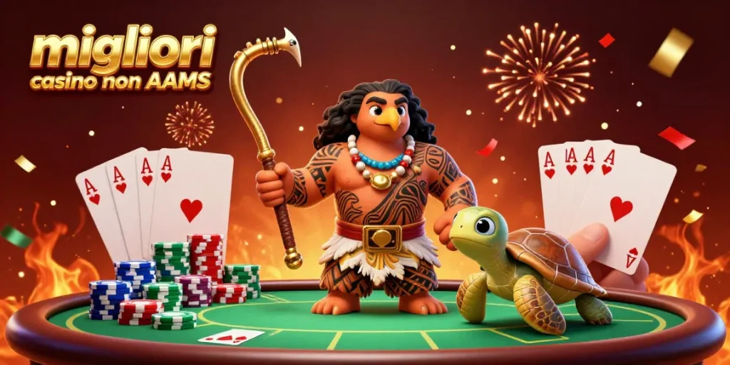 Scopri l'emozione dei migliori casino non AAMS con una scena di poker avvincente che presenta un demigod falco e elementi di casinò vivaci.