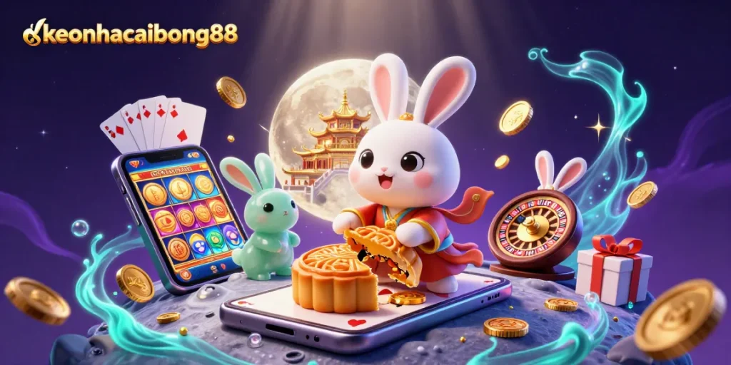 Join the 3D moon rabbit and jade companion at keonhacaibong88 for exciting casino gameplay