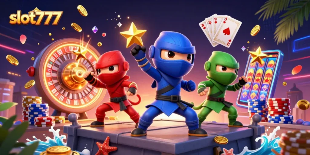 Engage with thrilling slot777 gameplay, featuring vibrant characters and energetic casino elements.