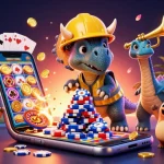 Celebrate winning at bro138 link with a vibrant scene of gaming fun featuring a triceratops!