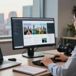 AI detector in action on a monitor as a data scientist analyzes images in a modern office setting.