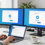 telegram china login guide with user configuring Telegram account setup in modern office