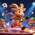 Experience thrilling slot depo 10k qris gaming with festive characters and dynamic casino elements in this vibrant illustration