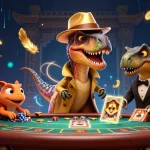 Découvrez des casinos en ligne captivants avec un raptor et un pit boss dans une illustration immersive.
