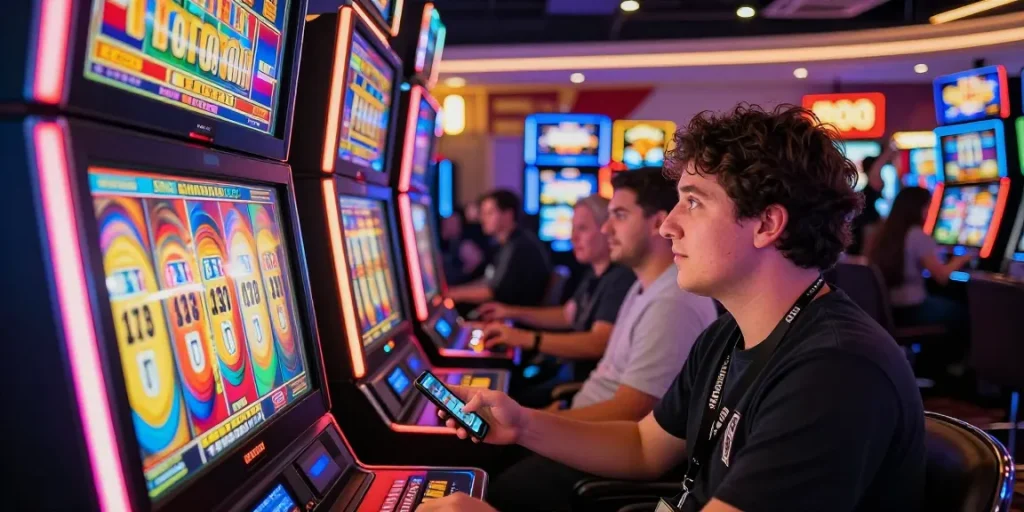 A person enjoying the excitement of playing slots at a casino featuring a slot deposit 1000 promotion.