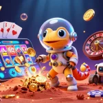 Permainan igamble247 link alternatif dengan gecko luar angkasa menemukan kasino emas di Mars, dikelilingi elemen perjudian.