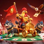 Gagnez avec le meilleur casino en ligne, mettant en avant un seigneur coq et une scène de jeu dynamique.