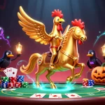 Luck8 shows a golden rooster headless horseman and casino elements in a vibrant, dynamic casino scene.
