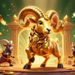 Slot deposit 5000 dengan ilustrasi 3D karakter domba emas yang beraksi di arena permainan slot