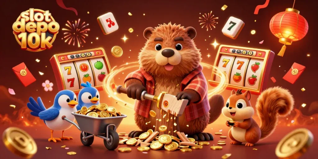 Menangkan permainan slot depo 10k dengan simbol jackpot yang berkilau dan karakter lucu yang mengumpulkan koin emas.