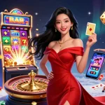 Experience excitement with popotogel games, featuring a beautiful dealer and vibrant casino atmosphere.