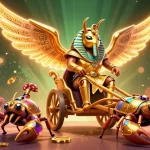 Spin and win with vibrant slot game elements featuring a golden scarab and scorpions.