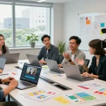 Corporate Video Production House in Singapore capturing a creative team brainstorming in a modern studio