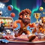 Experience the excitement of Slot mahjong mudah maxwin in this vibrant casino scene featuring whimsical characters, dynamic game elements, and rich detail.