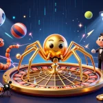 Parier avec le meilleur casino en ligne lors de cette scène dynamique avec une araignée dorée.