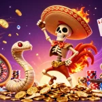 Apuesta en casas de apuestas online con una fiesta de ganancia mostrando personajes y elementos de juego vibrantes.