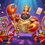 S8 casino scene with a golden crab emperor and slot game elements bringing luck to players.