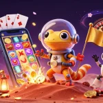 Experience luxury 12 in a vibrant casino scene with a Martian gecko and immersive elements.