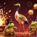 Découvrez le top casino en ligne à travers une illustration 3D riche en détails, avec un crâne et des jeux en arrière-plan.
