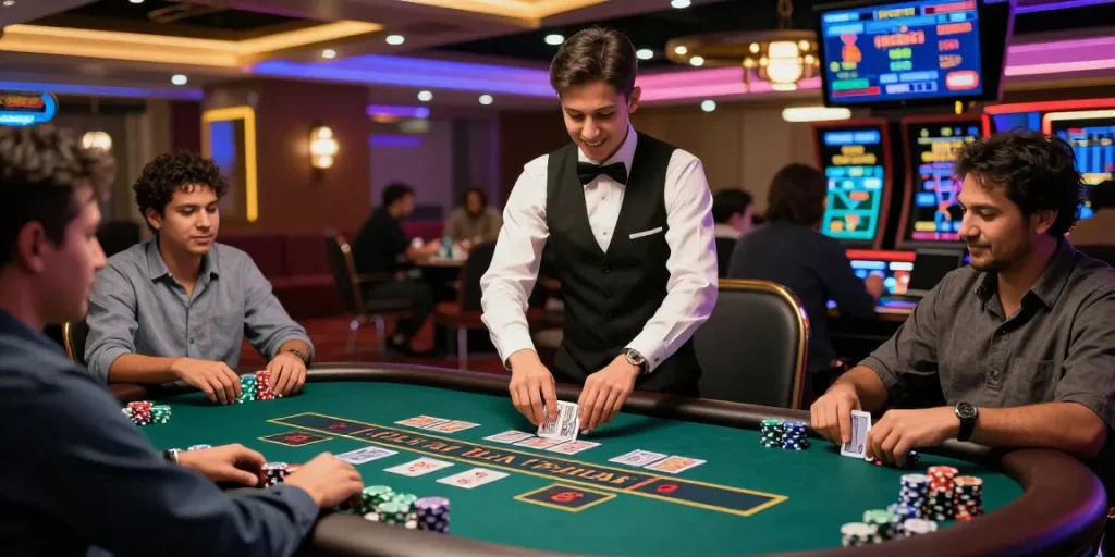 Engaging scene showcasing players enjoying the andar bahar casino game at a live table with real dealers.