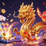 Engage in thrilling gameplay with Dhani win, featuring a golden dragon, phoenix, koi fish, and vibrant gaming elements.