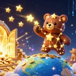 Experience the thrill of winning at okfunkd with vibrant 3D casino elements featuring a celestial bear and treasures.
