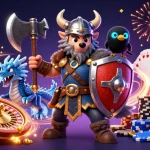 Engage with Raja game login featuring exciting 3D characters and casino elements in a dynamic scene.