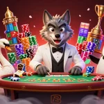 Soi Kèo Bóng Đá sports betting scene showcasing a wolf, swan, and penguin amidst vibrant stadium elements.