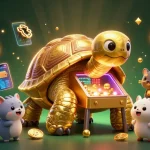 Engage with thrilling slot experiences at BRO138 di Shop Velouria featuring vibrant game elements and golden tortoises.