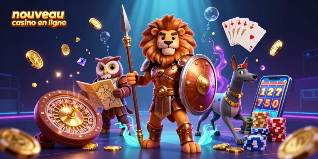 Découvrez le nouveau casino en ligne avec un lion spartiate et des éléments de jeu captivants.