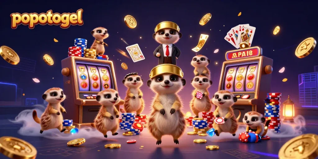 Experience thrilling slot action with popotogel as meerkats run an exciting casino operation.