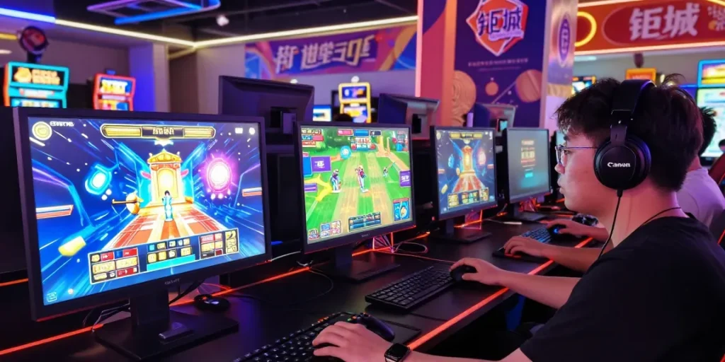 Engaging online gaming experience featuring 鉅城 branding with colorful graphics and player excitement.
