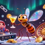Engage in link judi bola with vibrant casino characters in a detailed 3D scene featuring a golden roulette wheel.