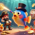 Engage with situs slot gacor featuring a playful deep-sea anglerfish and shiny coins amidst rich jackpot visuals.