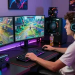 Immersive pakde4d gaming experience with futuristic setup and vibrant graphics