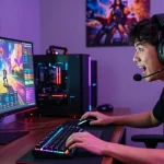 NAGA2000 gaming setup with player immersed in action and vibrant interface.
