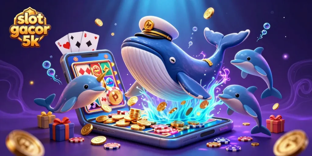 Experience the excitement of slot gacor 5k with a whimsical whale and vibrant casino elements.